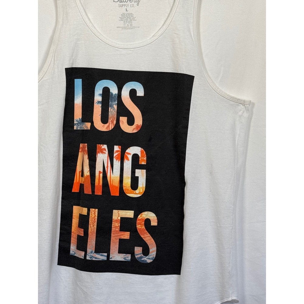 Skate Surf Bowery Supply Co White LA Sunset Palm Tree Tank Top Large Los Angeles